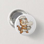 Cute Chef Cat Cooking Hot Food Button (Voorkant /achterkant)