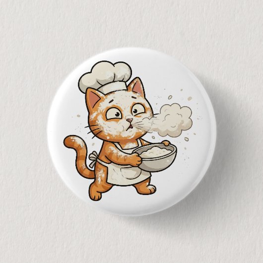 Cute Chef Cat Cooking Hot Food Button (Voorkant)