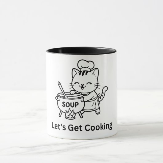 Cute Chef Cat Cooking Soup Mok (Midden)