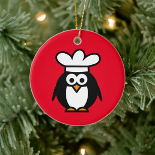 Cute chef cook pinguin cartoon, aangepast kerstfee keramisch ornament