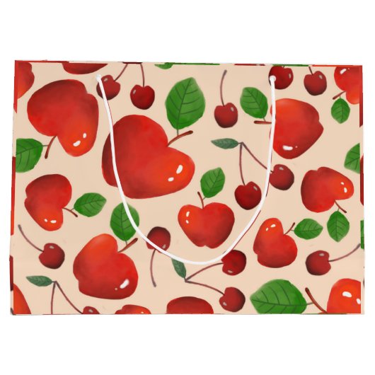 Cute Cherries Fruit Pattern Groot Cadeauzakje (Achterkant)