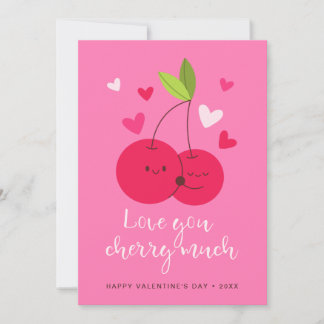 Cute Cherries Love Hearts Valentine's Day Feestdagenkaart