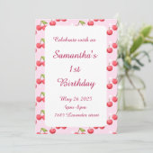 Cute Cherry 1er Anniversaire Fête Invitation (Debout devant)