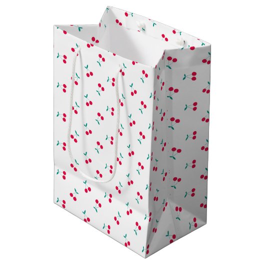 Cute Cherry Aesthetic Cherries Pattern White Medium Cadeauzakje (Voorkant Gekanteld)