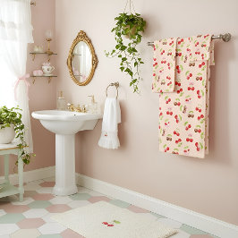 Cute Cherry and Bow Pattern Sweet Aesthetic Bad Handdoek