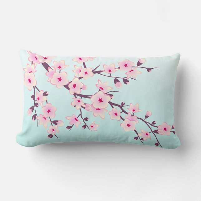 Cute Cherry Blossom Pink Turquoise Kussen (Voorkant)