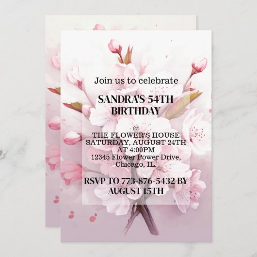 Cute Cherry Blossoms Anniversaire Fête Invitations (Devant / Derrière)