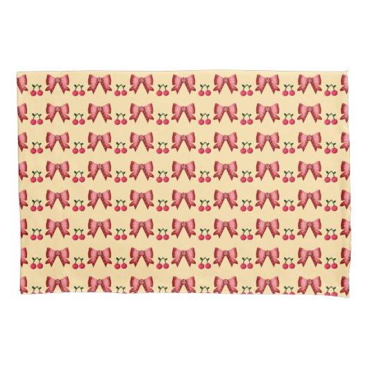 Cute Cherry Bow Seamless Pattern Pink Aesthetic Ka Kussensloop (Voorkant)