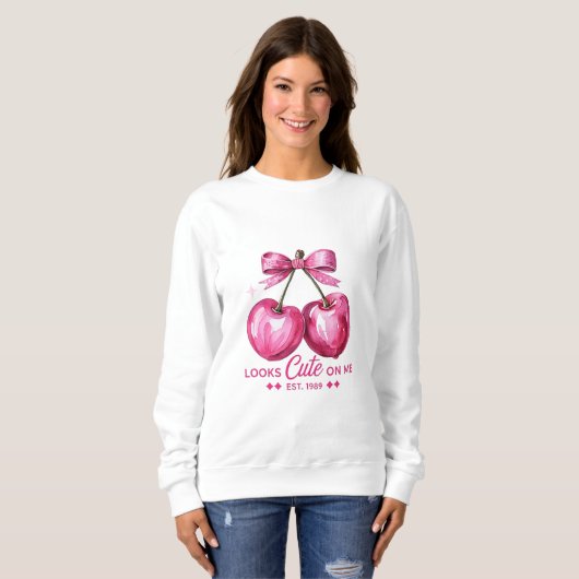 Cute Cherry Bow Sweatshirt – Looks Cute On Me (Devant entier)