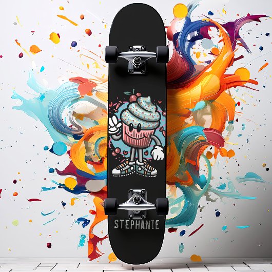 Cute Cherry Cupcake Aangepaste naam Skateboard