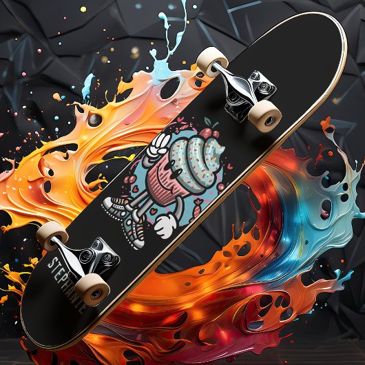 Cute Cherry Cupcake Aangepaste naam Skateboard