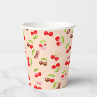 Cute Cherry Dessert Pattern Sweet Party Aesthetic Papieren Bekers
