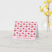 Cute Cherry Fruit Pattern Red Roze gepersonaliseer Kaart (Gele Bloem)