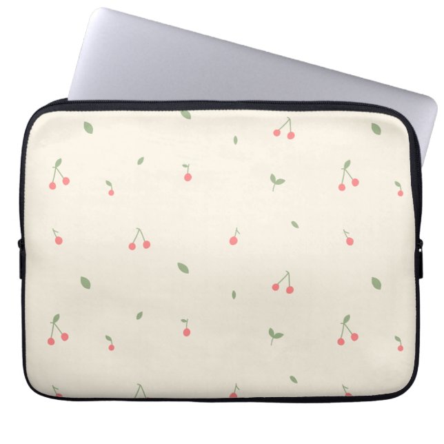 Cute Cherry Pattern – Minimal Fruit Aesthetic Laptop Sleeve (Voorkant)