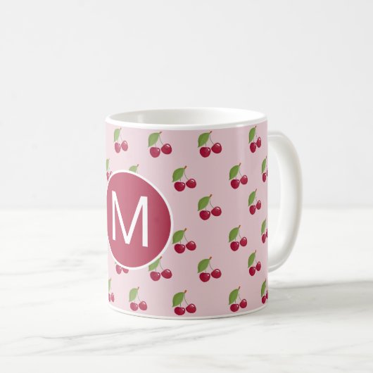 Cute Cherry Pattern Personalised Monogram Koffiemok (Voorkant rechts)