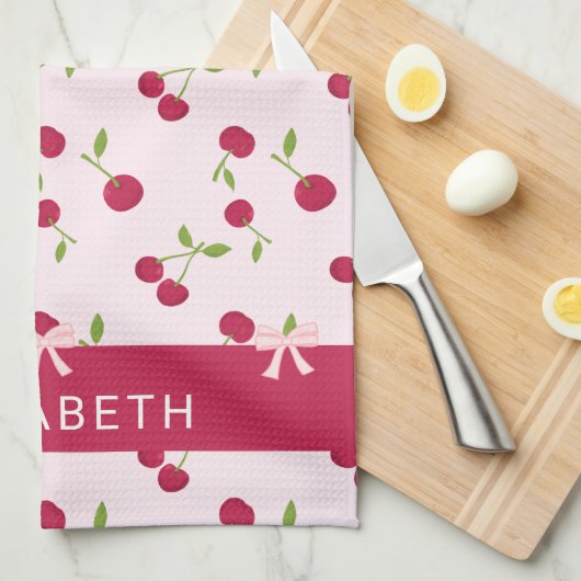Cute Cherry Print Pattern Coquette Pink Custom Theedoek (Quarter Fold)