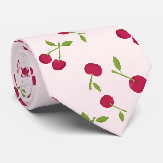 Cute Cherry Print Pattern Coquette Pink Monogram Stropdas (Opgerold)