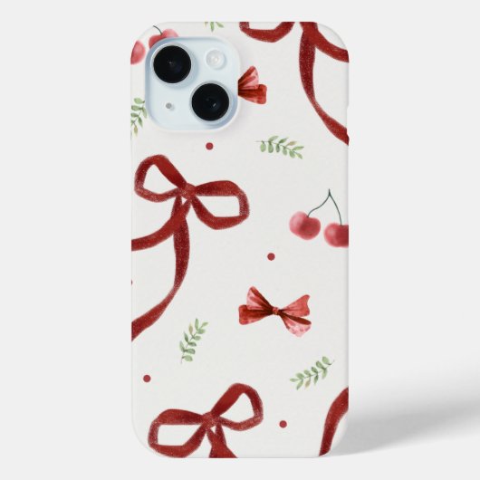Cute Cherry & Red Ribbon Pattern Phone Case (Achterkant)