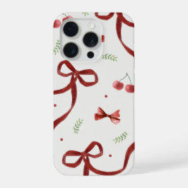Cute Cherry & Red Ribbon Pattern Phone Case iPhone 15 Pro Hoesje