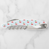 Cute Cherry Stems op Light Blue Monogram Kurkentrekker (Achterkant)