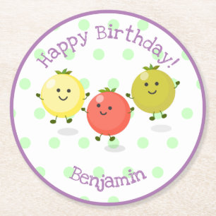 Cute cherry tomato vrienden cartoon illustratie ronde kartonnen onderzetter