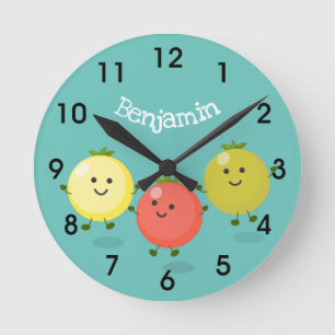 Cute cherry tomatoes cartoon illustrRound cl Ronde Klok