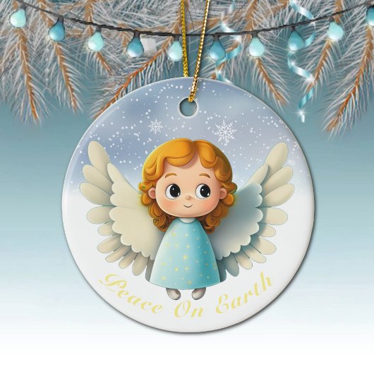 Cute Cherub Baby Girl Angel, Peace On Earth 👼🏻🎄 Keramisch Ornament