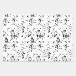 Cute  Cherub Cupid Angels Floral Toile Inpakpapier Vel