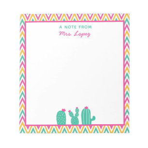 Cute Chevron Cactus Pink Flowers Teacher Notitieblok