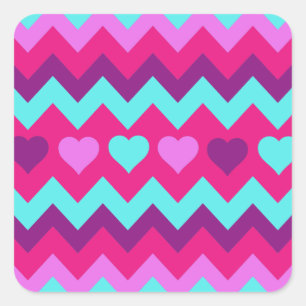 Cute Chevron Hearts Pink Blauwgroen Teen Girl Gift Vierkante Sticker
