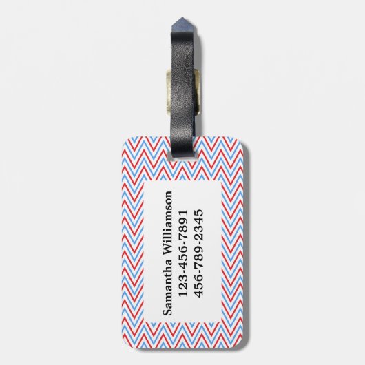 Cute Chevron Zigzag and Patriotic Owl Bagagelabel (Achterkant verticaal)