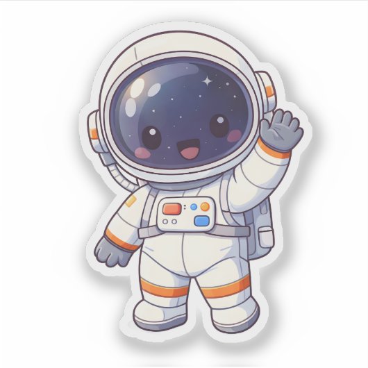 Cute Chibi Astronaut Waving Space Sticker (Devant)