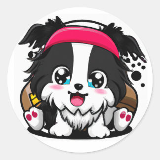 Cute Chibi Border Collie Puppy Ronde Sticker