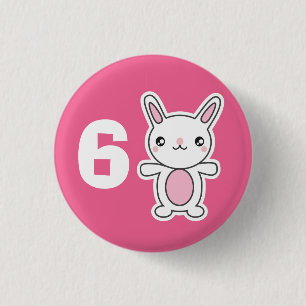 Cute Chibi Bunny Pink Custom Birthday Age Kinder Ronde Button 3,2 Cm