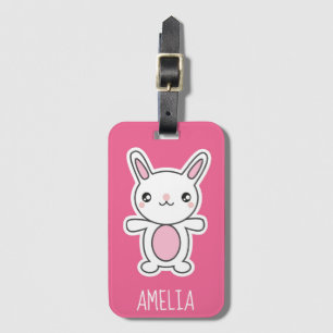 Cute Chibi Bunny Pink Personalized Bagagelabel