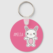 Cute Chibi Bunny Pink Personalized Sleutelhanger (Voorkant)