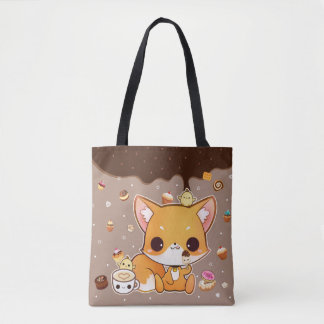 Cute chibi fox met kawaii-icecream draagtas
