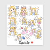 Cute Chibi Girl Emotions Vinyl Sticker Set (Feuille)