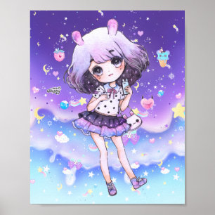 Cute chibi girl in kawaii pastelmelkwegstelsel poster