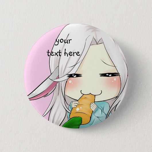 Cute chibi girl met bunny ears button (Voorkant)