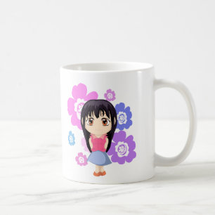 Cute Chibi Girl met Flowers Koffiemok