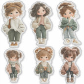 Cute Chibi Girl Sticker Sheet  6 Adorable Stickers (Devant)