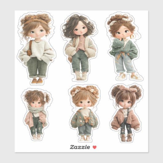 Cute Chibi Girl Sticker Sheet  6 Adorable Stickers (Feuille)