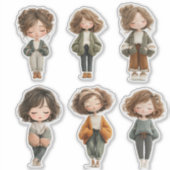 Cute Chibi Girl Sticker Sheet – Closed Eyes Poses (Devant)