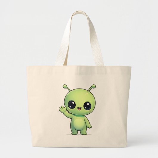 Cute Chibi Green Alien Tote Bag – Kawaii Space Cha (Devant)