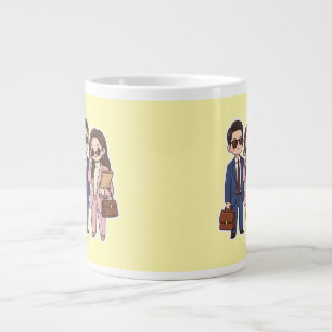 Cute Chibi K-drama advocaat koppel koffiemok Extra Grote Beker