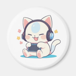 Cute Chibi Kat Gaming Koptelefoon Draagbare Consol Magneet