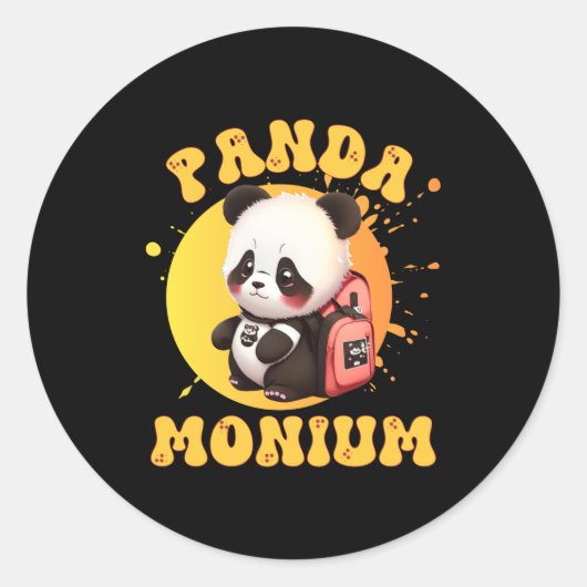 Cute Chibi Kawaii Panda Name School Year On Back B Ronde Sticker (Voorkant)