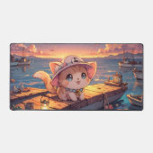 Cute Chibi Kitten at the Harbor Sunset – Whimsical (Recto)