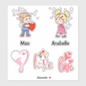Cute Chibi koppel aanpasbare naamliefdescitaten Sticker (Vel)